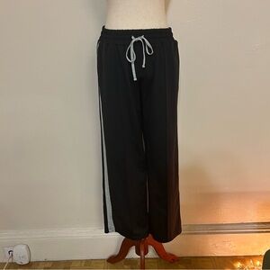 ANTHROPOLOGIE Black Straight Leg Track Pants with White Stripe